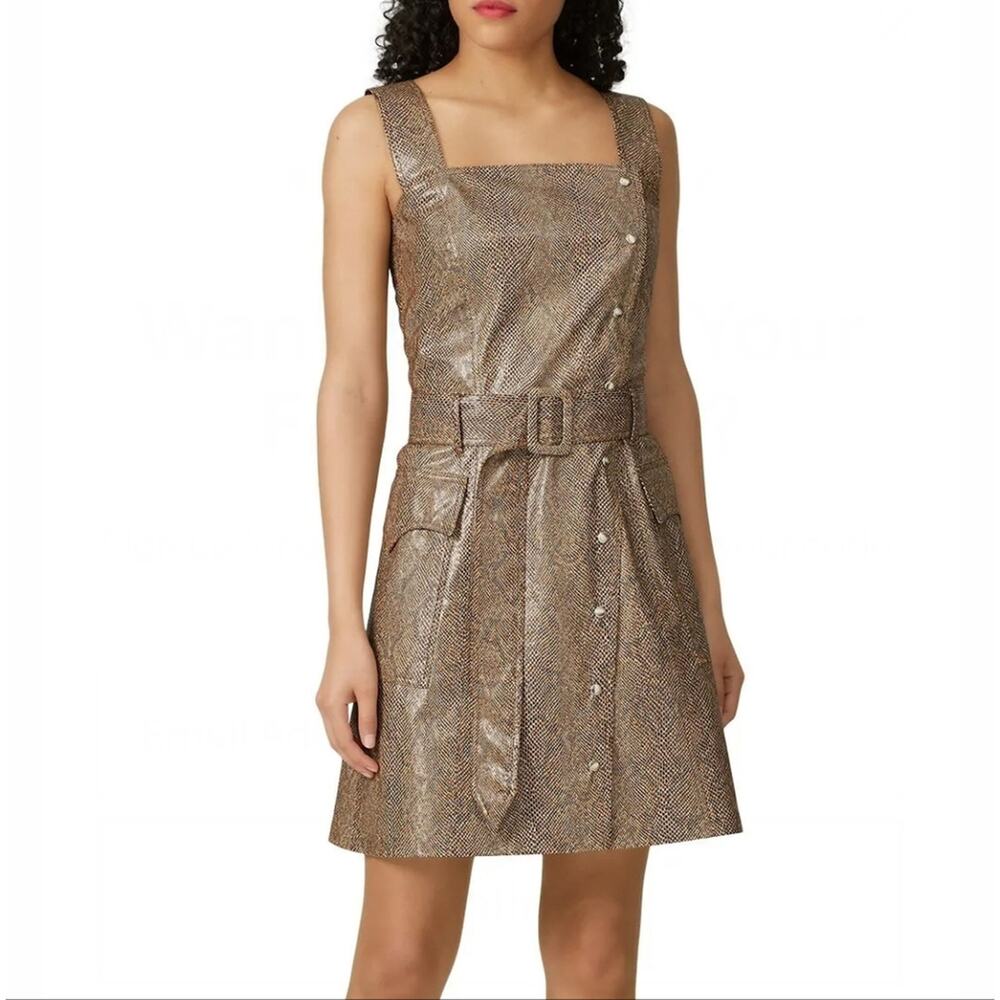 Nanushka Lorena Brown Snakeskin Print Sleeveless Button Down Midi Dress XL - Picture 3 of 12